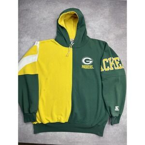 VTG Green Bay Packers Hoodie‎ Mens XL NFL Colorblock Football Starter 90s